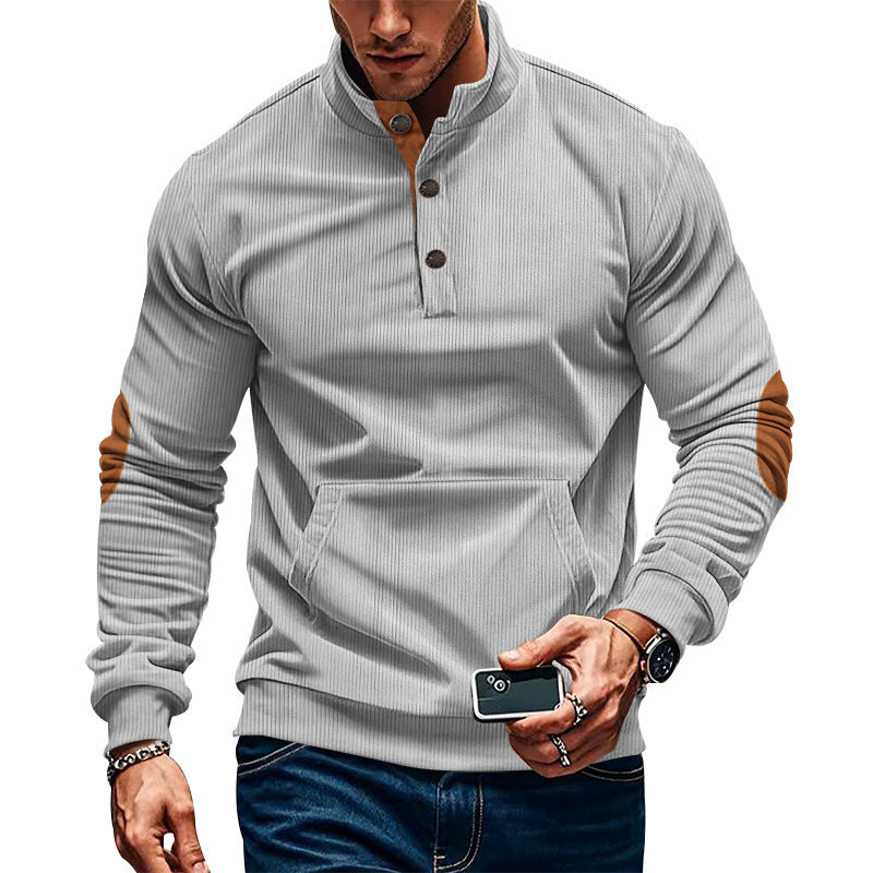 Men's corduroy Casual Stand Collar long-sleeved pocket Hoodies 5