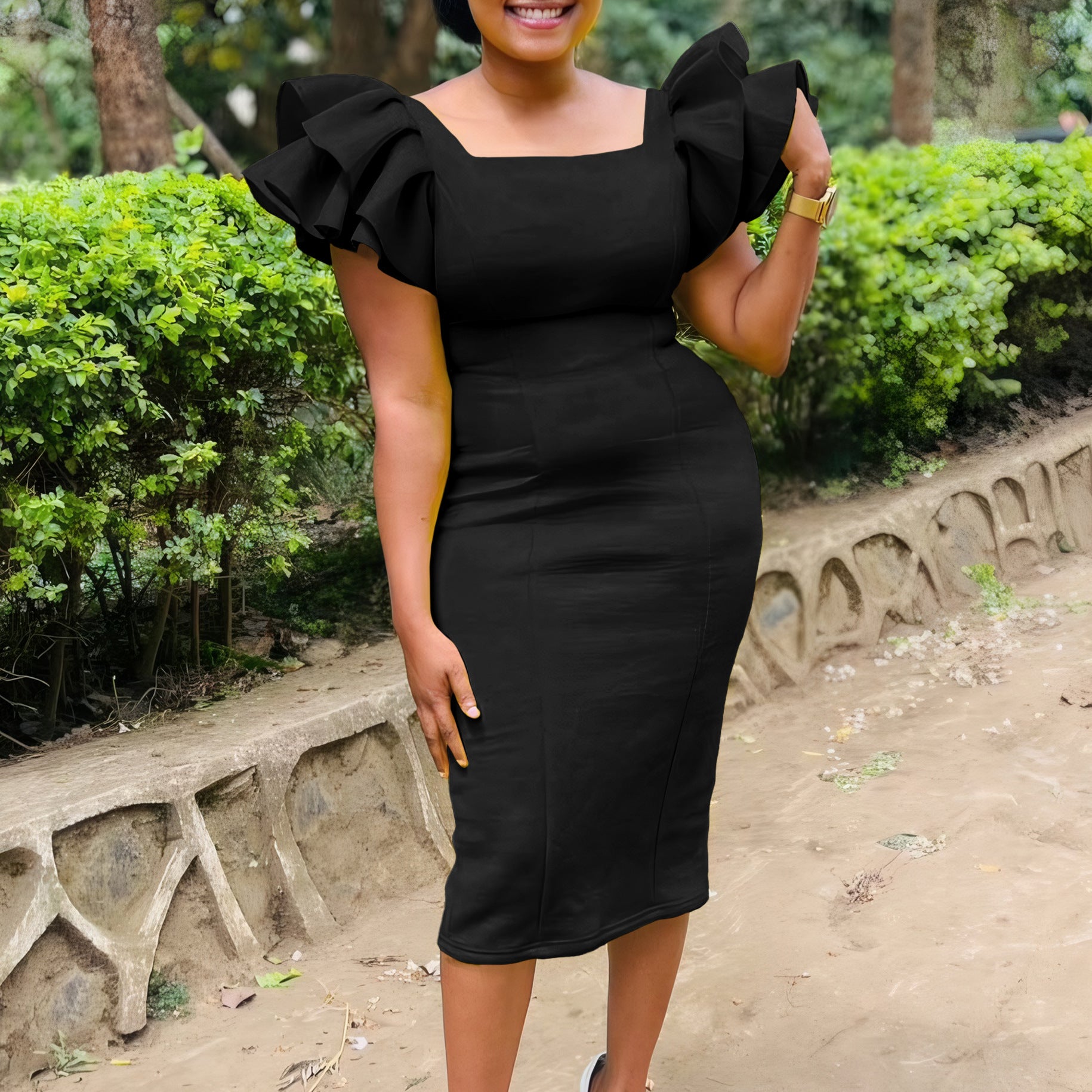 Women solid bodycon African dress 5