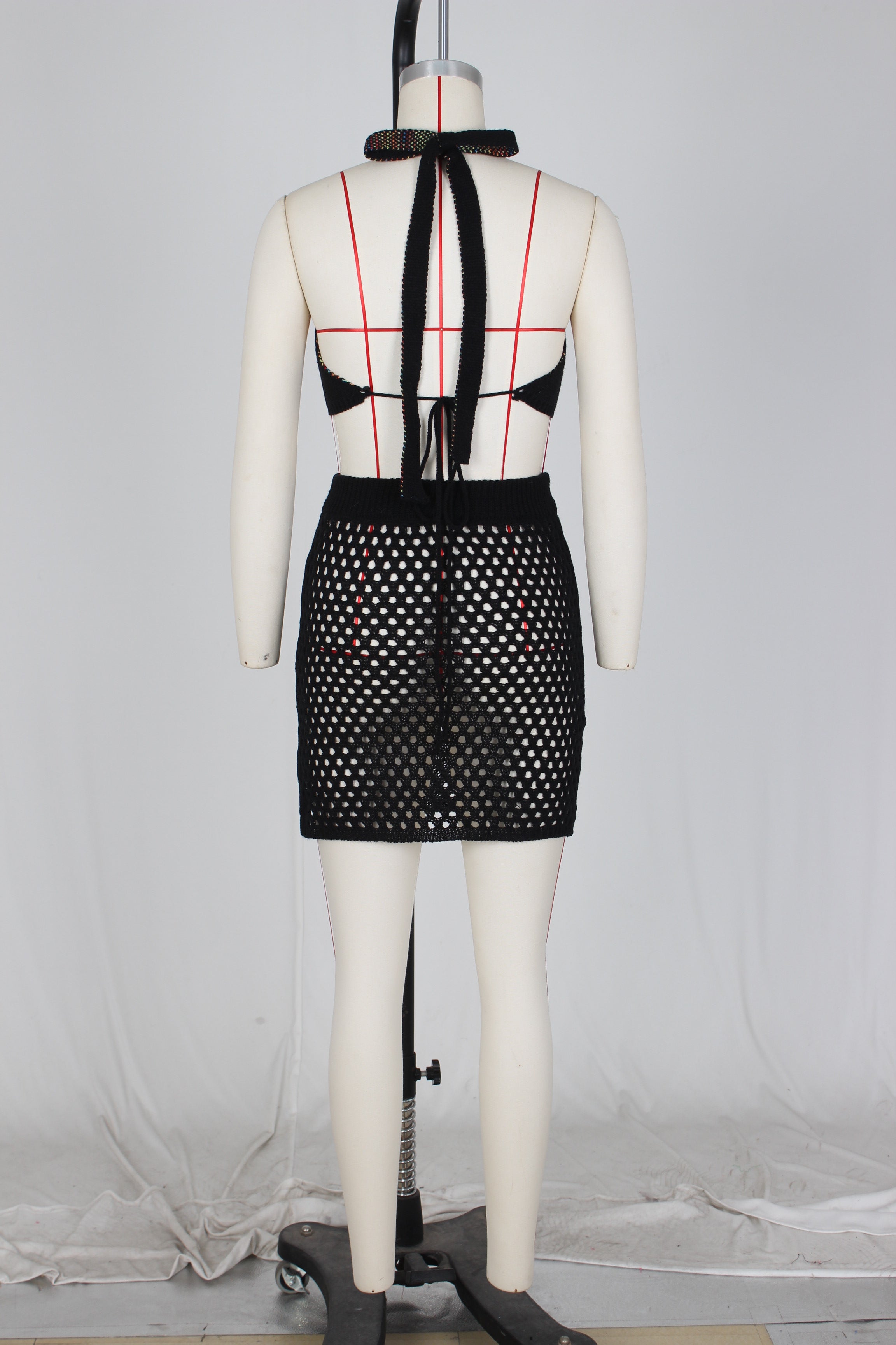 Women's Sexy Heart Print Jacquard Hollow Knitting Beach Fashion Two Piece Skirt Set 17