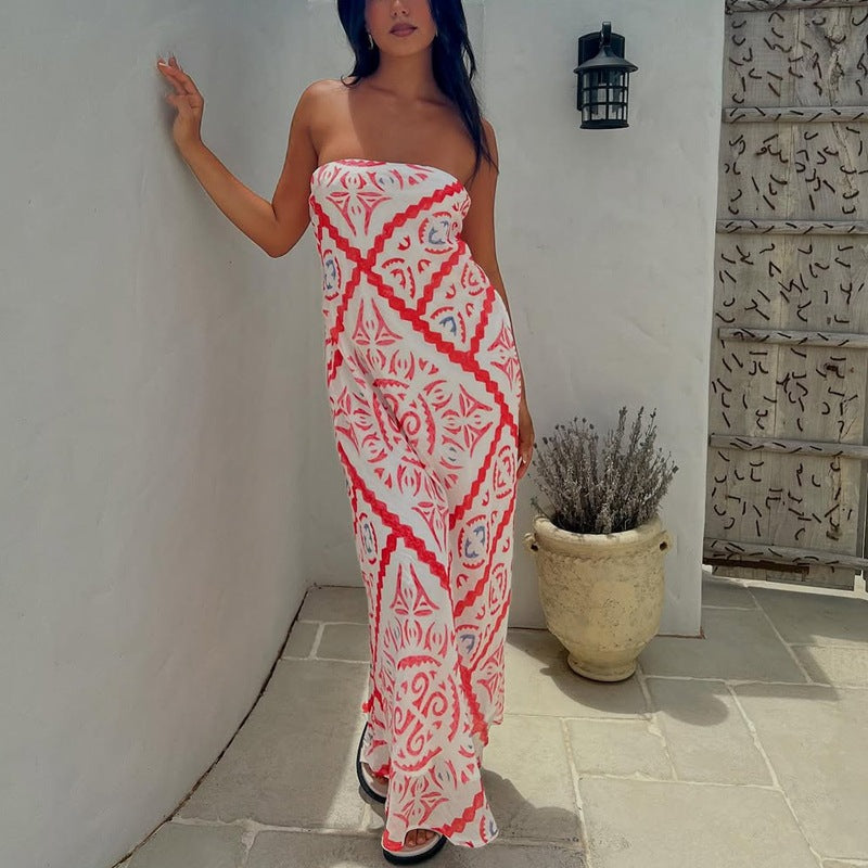 Printed Loose Casual Sexy Beach Vacation Long Dress