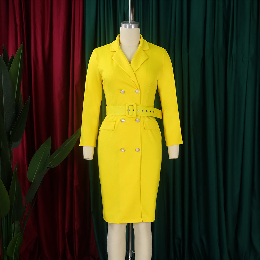 Chic Career Ol Turndown Collar Solid Color Double Breasted Plus Size African Dress 19