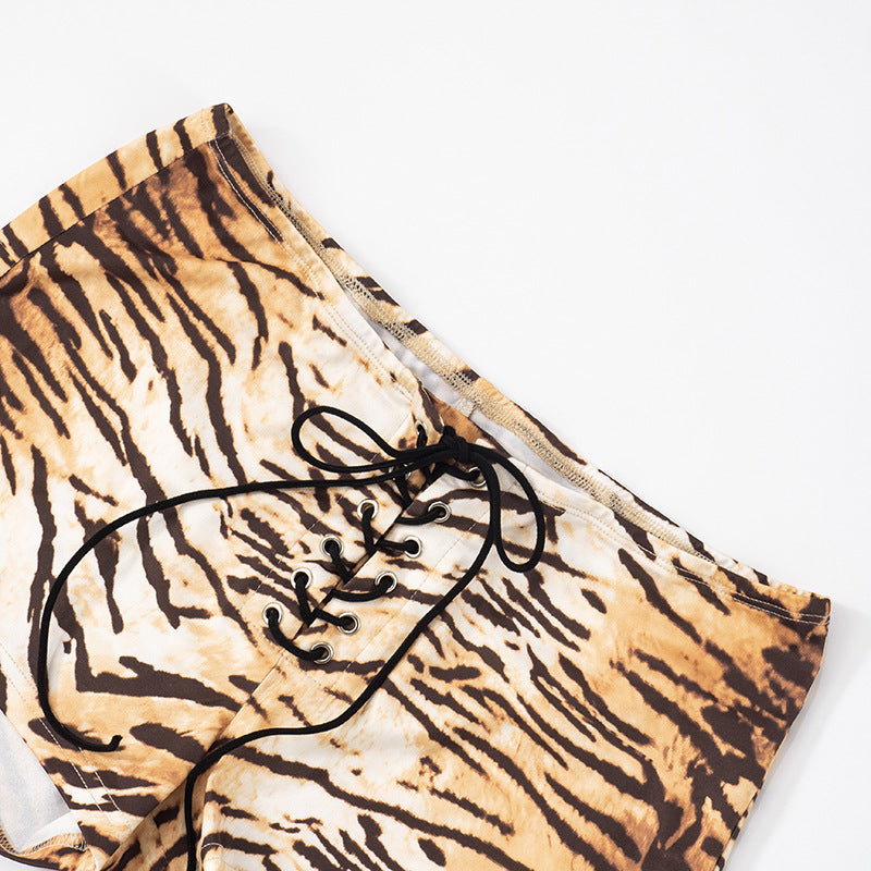 Women's clothing sexy tiger print Lace-up Tight Fitting shorts 11