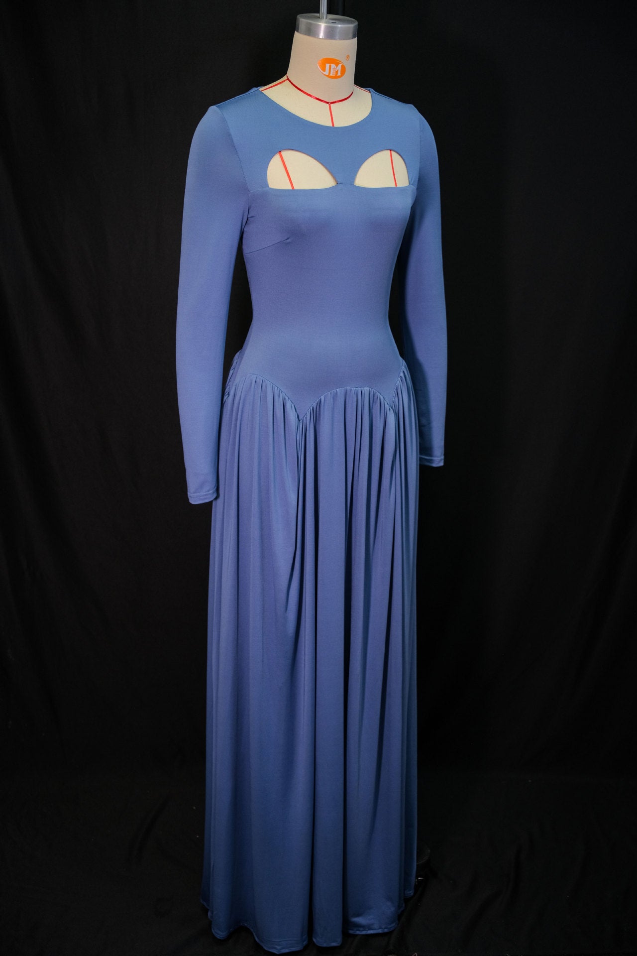 Women's Autumn Fashion Elegant Solid Color Long Sleeve Cut-Out Flared Dress 5