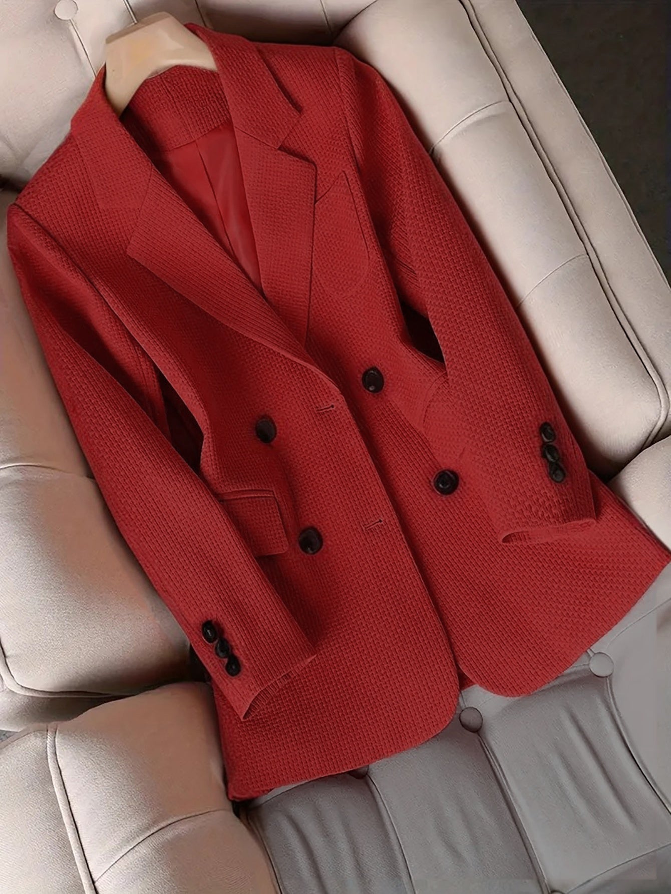 Women Turndown Collar Retro Elegant Career Button Blazer 5