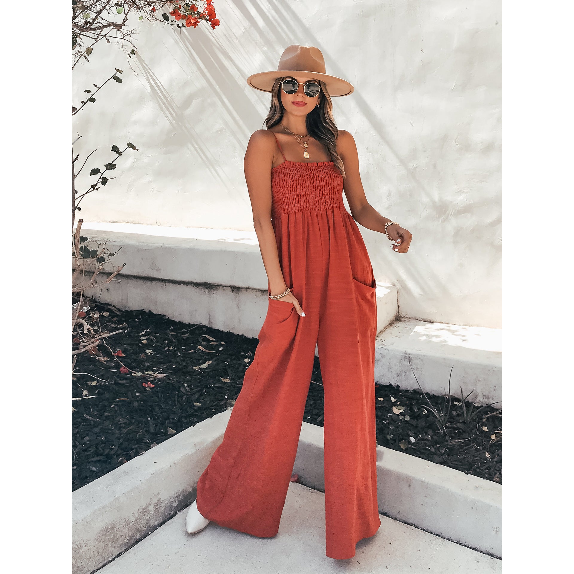 Women Sexy Camisole Loose Casual Holidays Wide Leg Jumpsuit 4
