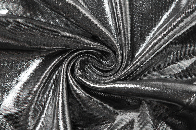 Women Summer Metallic Shiny Solid Round Neck Sleeveless Crop Top Bodycon Skirt Two-Piece Set 26