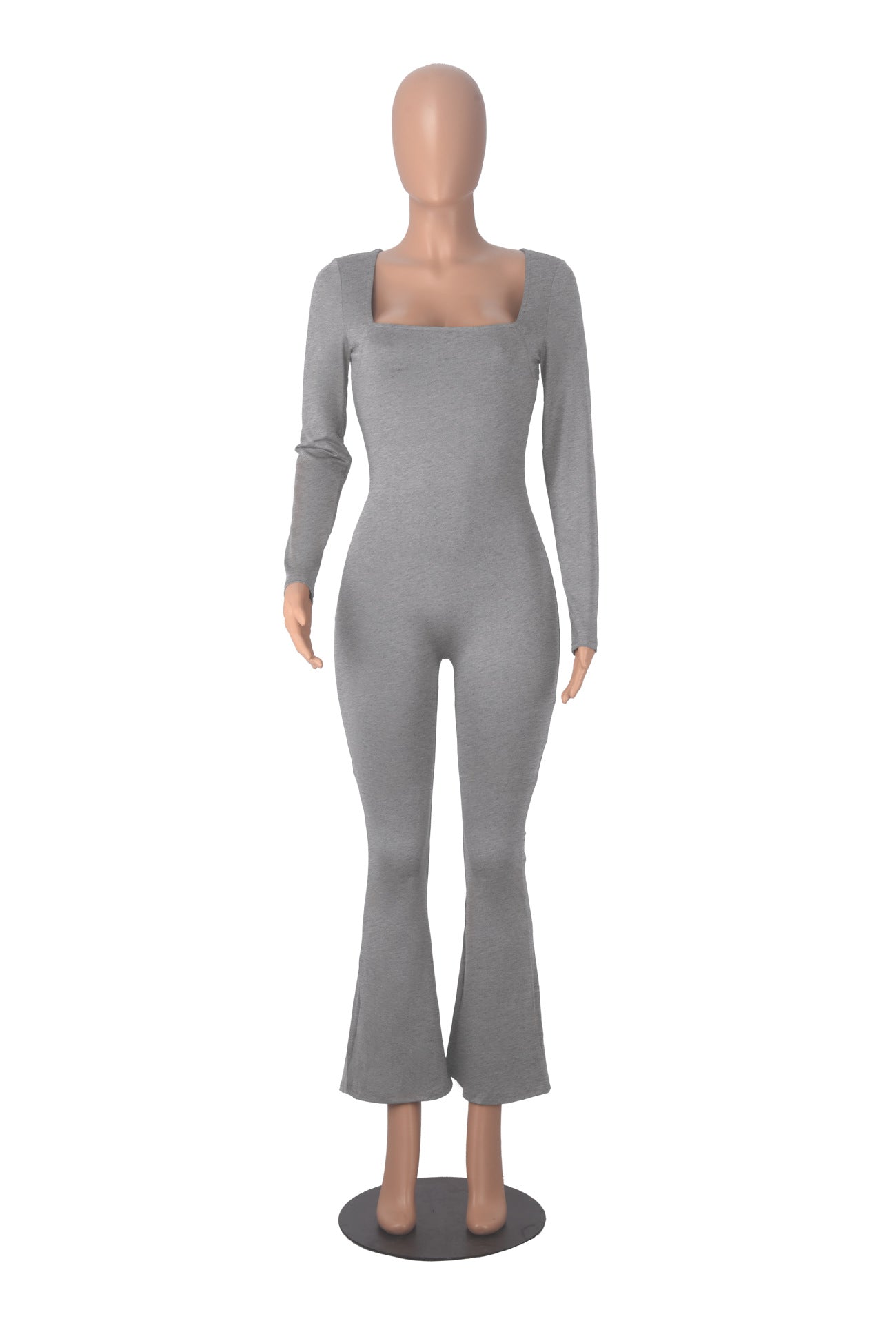 Women's Long Sleeve Square Neck High Stretch Slim Tight Fitting Jumpsuit 13