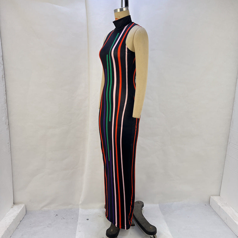 Women Ribbed High Neck Sleeveless Bodycon Dress 13