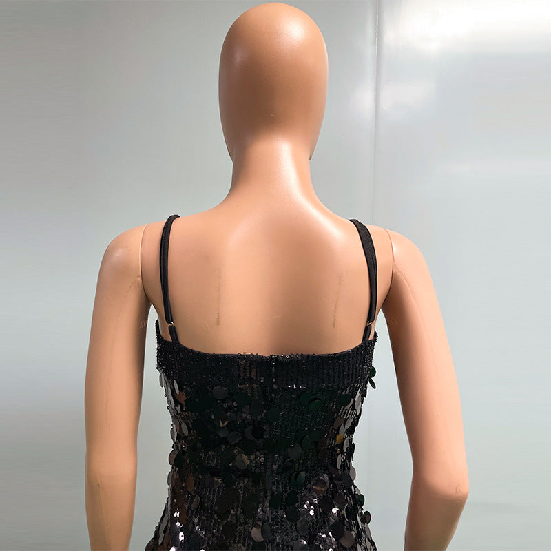 Summer Women's Glitter Sequin Low Back Strap Bodycon Dress 32