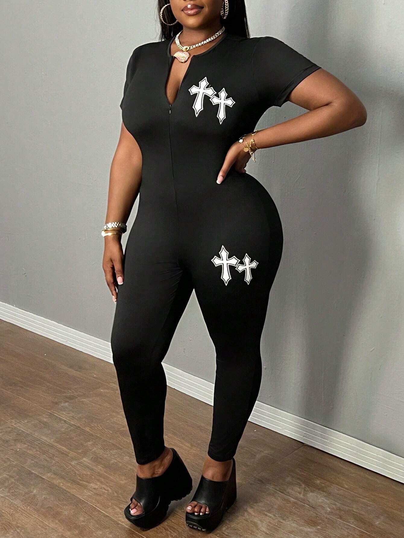 Summer fashion printed short sleeve women's jumpsuit 5