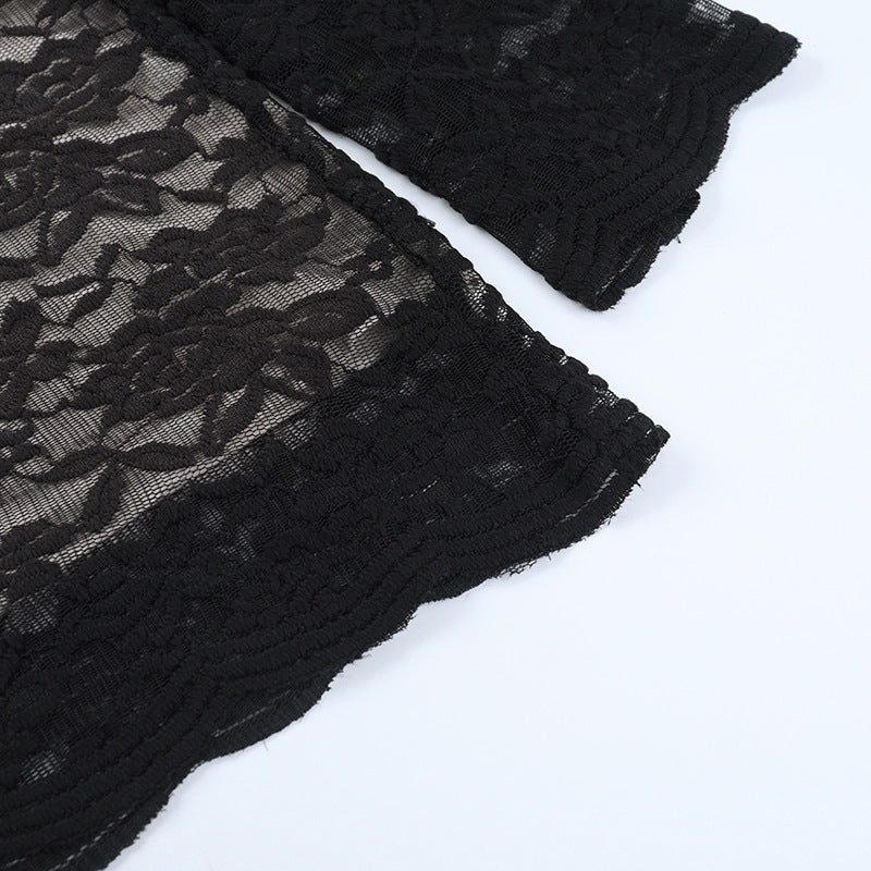 Women Bell Bottom Long-Sleeved Sexy Lace-Up Mini Dress 13