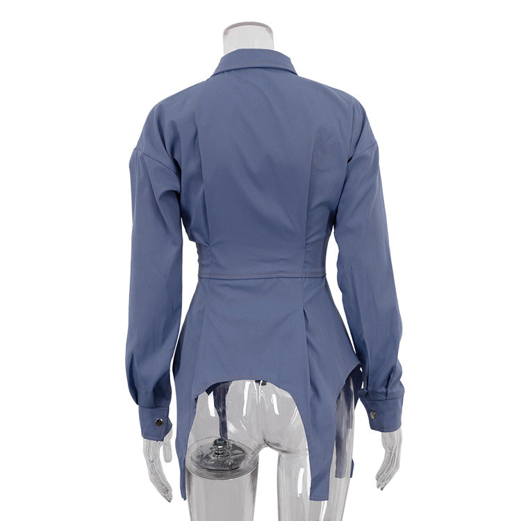 Women's Fall Irregular Turndown Collar Long Sleeve Fashion Shirt 12