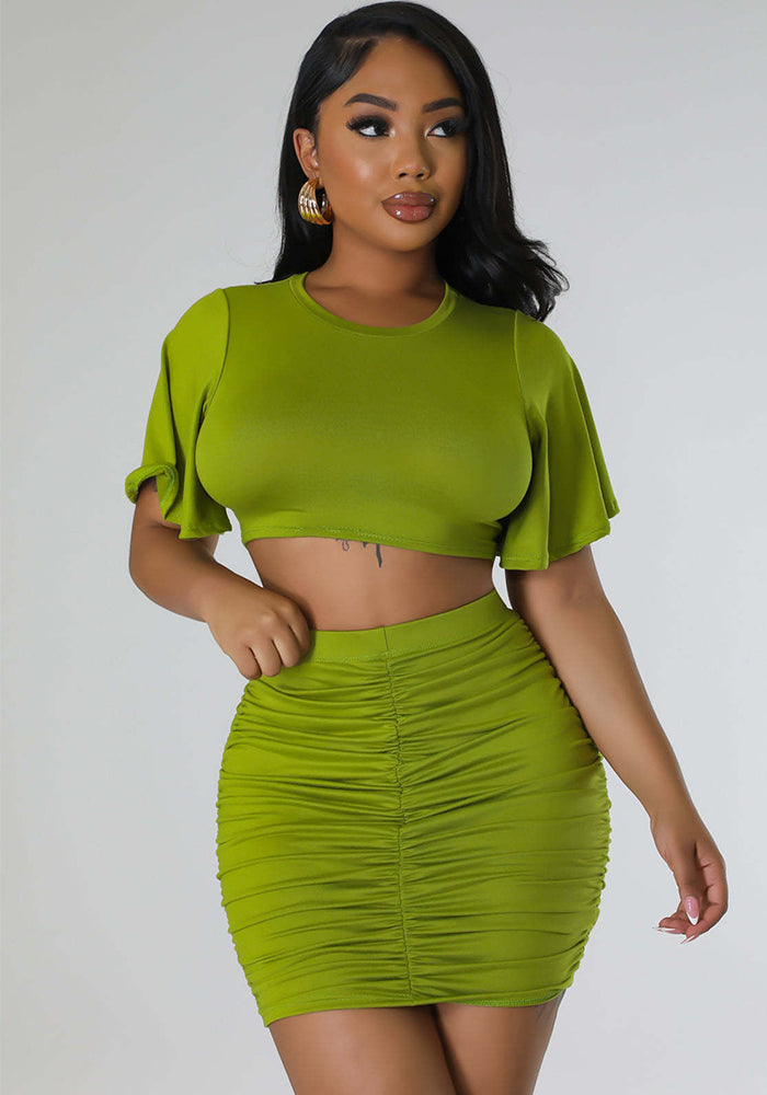 Women Sexy Crop Top and Bodycon Skirt Two-Piece Set