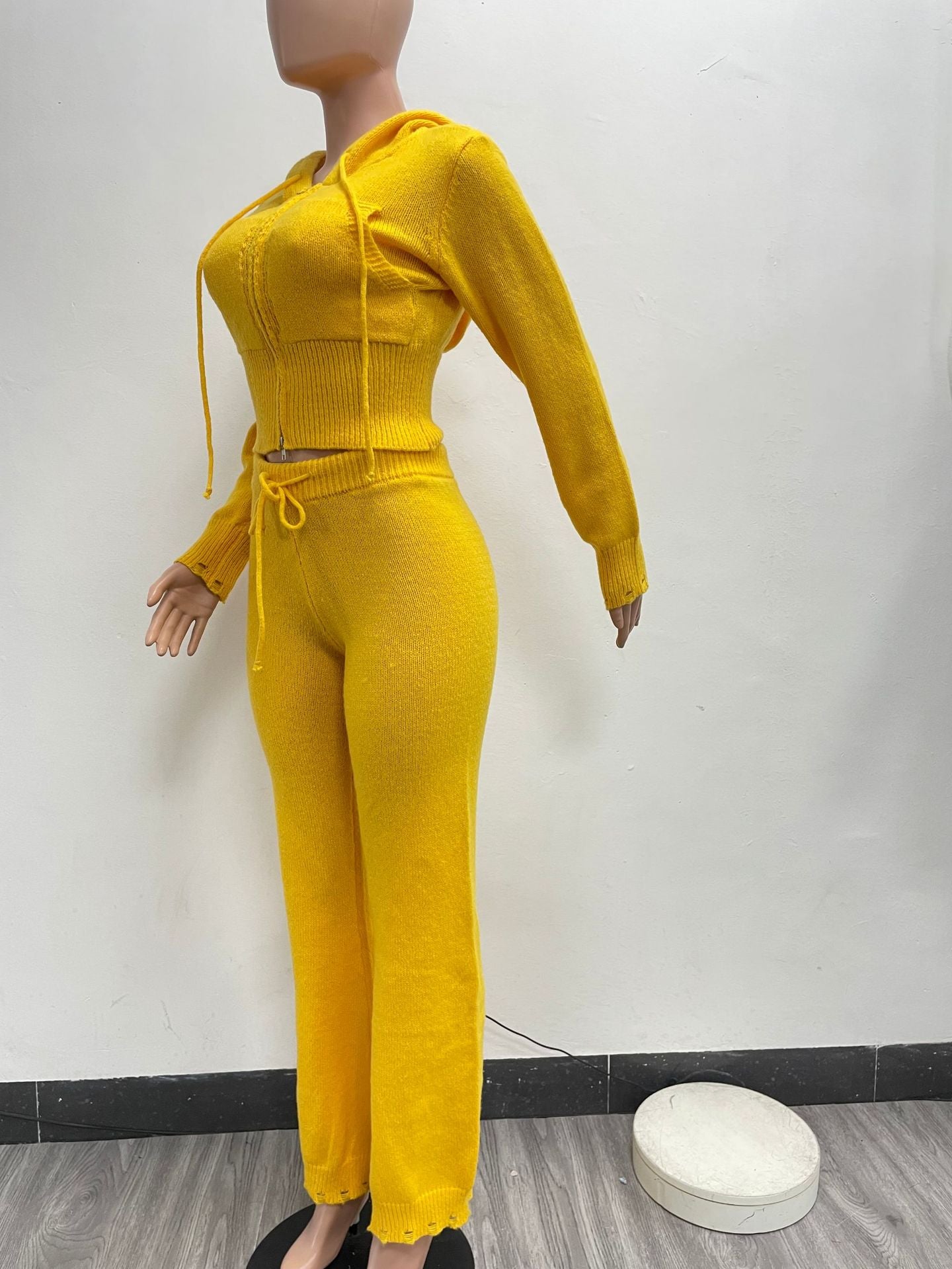 Autumn And Winter Women's Zipper Hooded Sweater Knitting Pants Fashion Casual Sports Two Piece Set 12