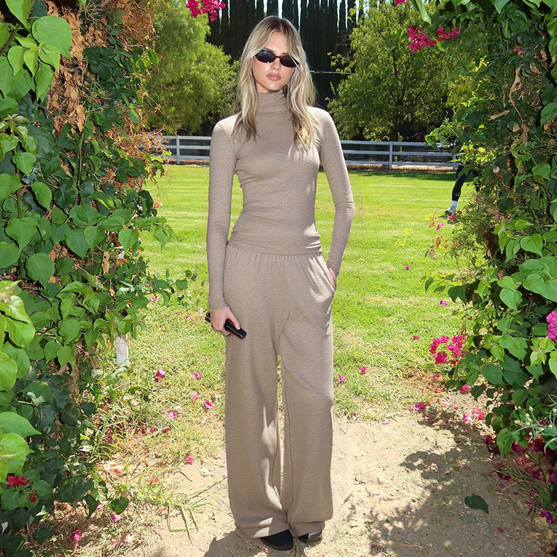 Women Fall/Winter Casual Turtleneck Long-Sleeved Top and Pants Two-Piece Set 5