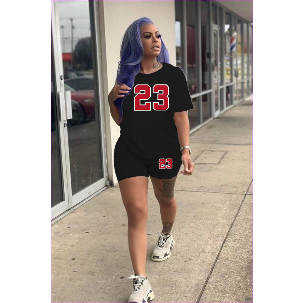 Plus Size Women'S T-Shirt Shorts Set Two Piece Tracksuit 13