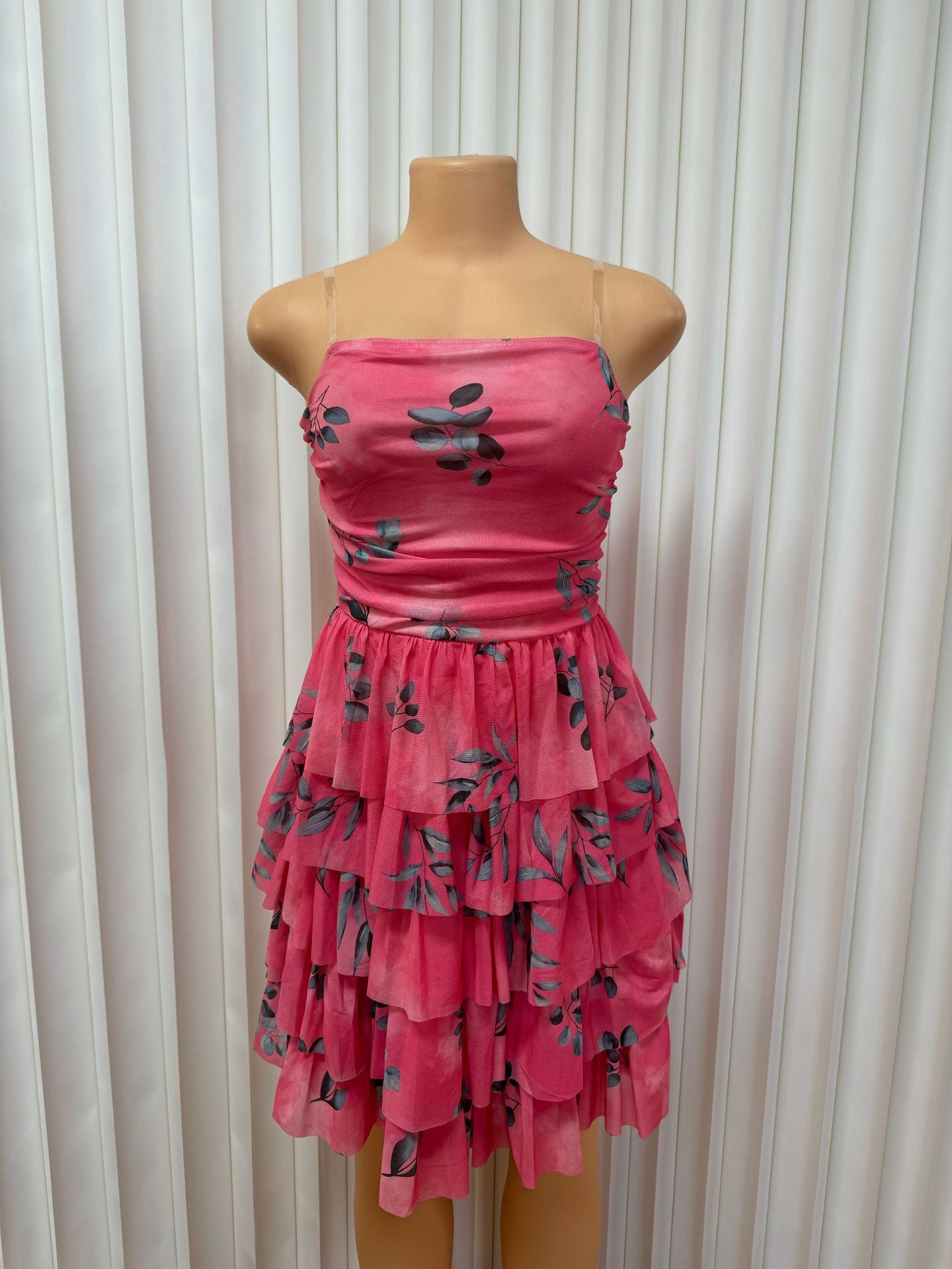 Women Mesh Print Strapless Sexy Backless Cake Dress 3