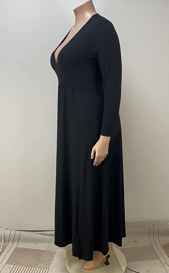 Plus Size Women Sexy Slit V Neck Dress 8