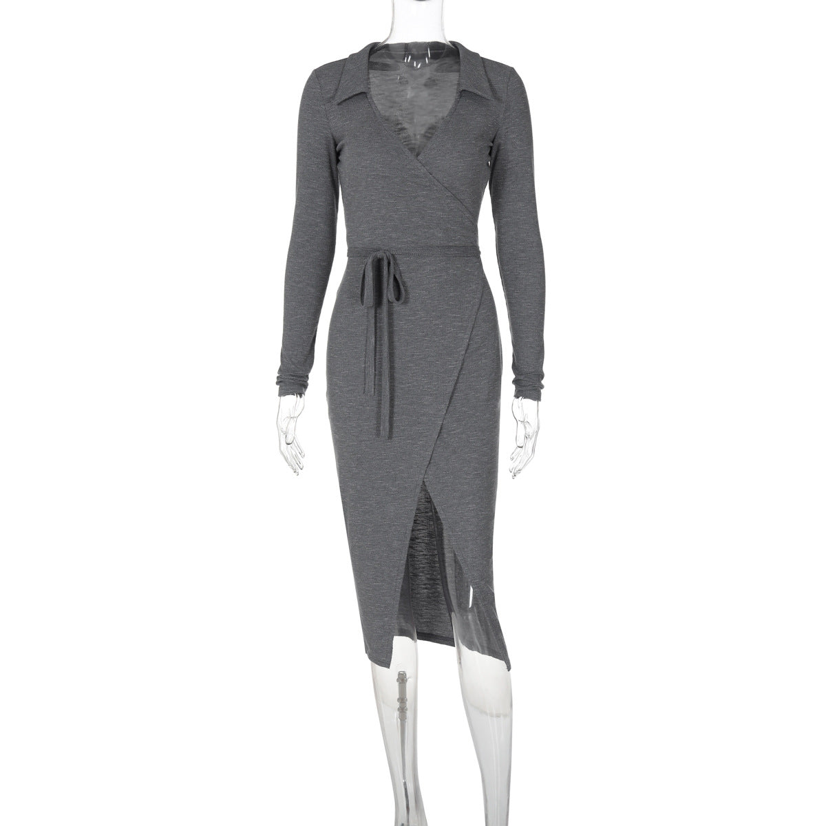 Autumn Winter Long Sleeve Sexy Tie Slim Waist Split Long Dress 10