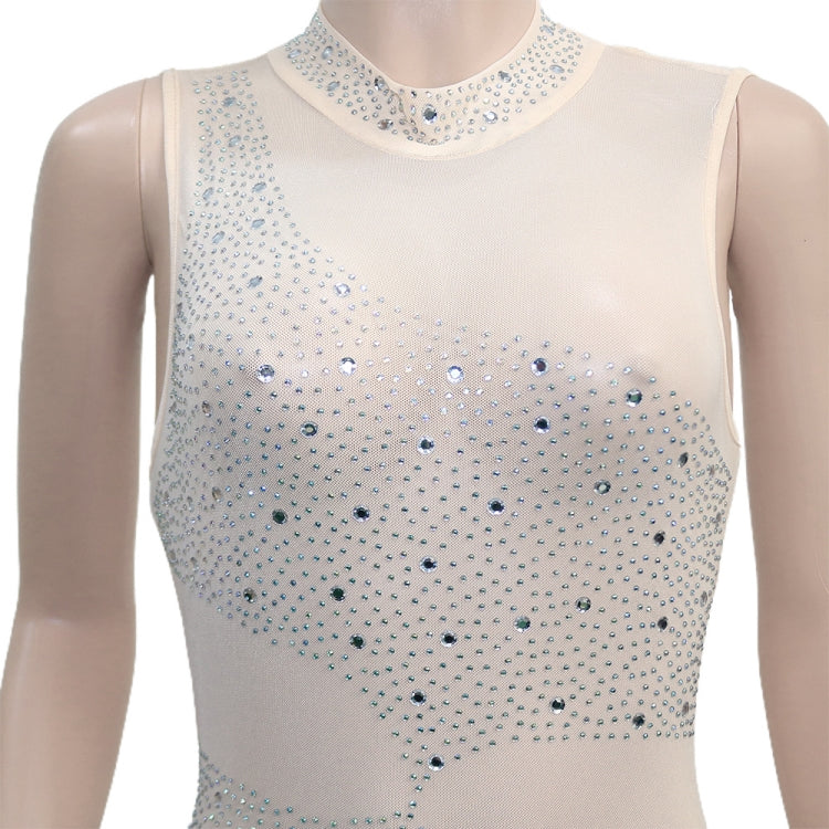 Winter Sexy White Beaded Mesh Patch Sleeveless Evening Dress 8