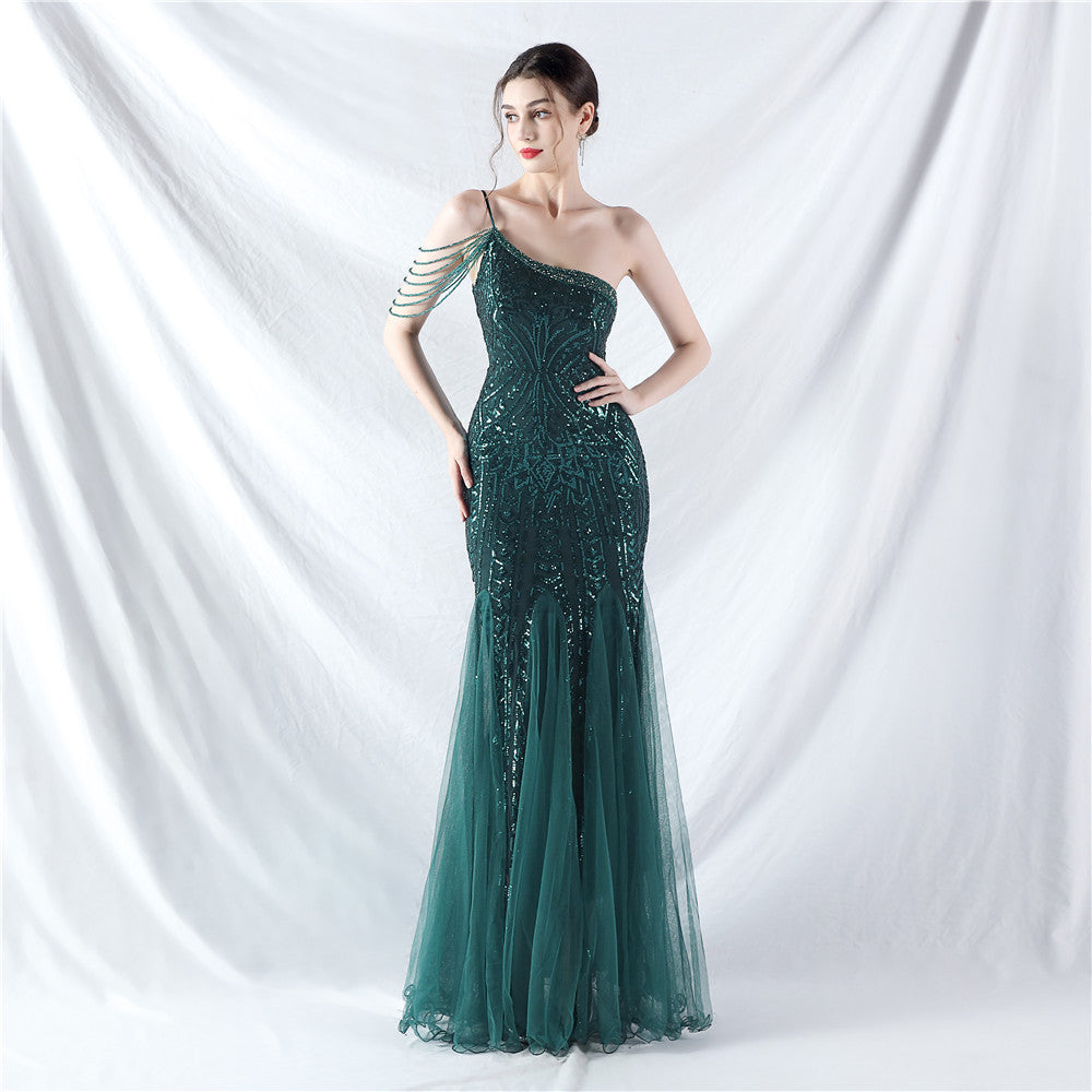 Women gift-ordered sequined mesh evening dress 5