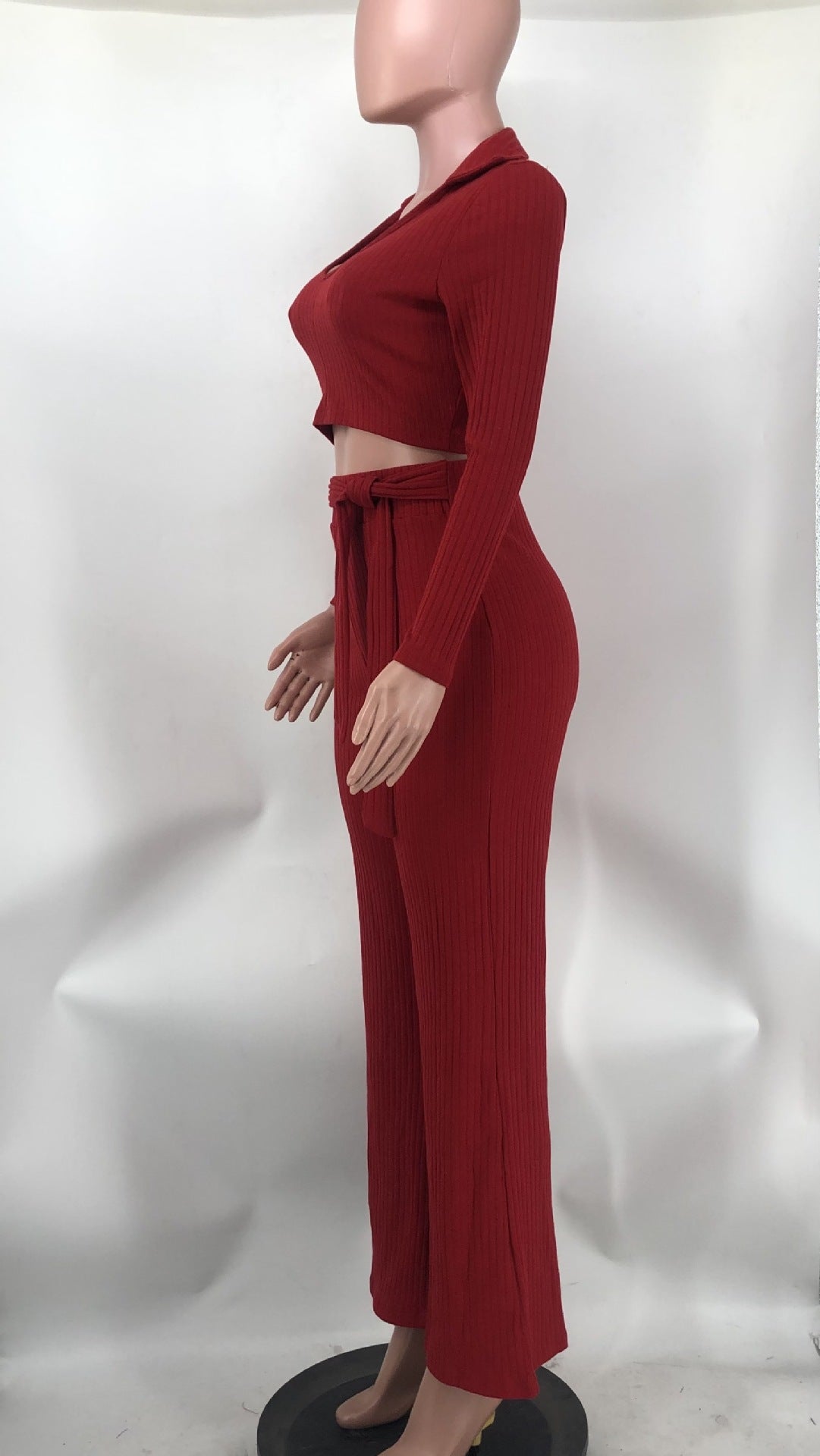 Women Solid V neck Top and Bell Bottom Pant two-piece set 13