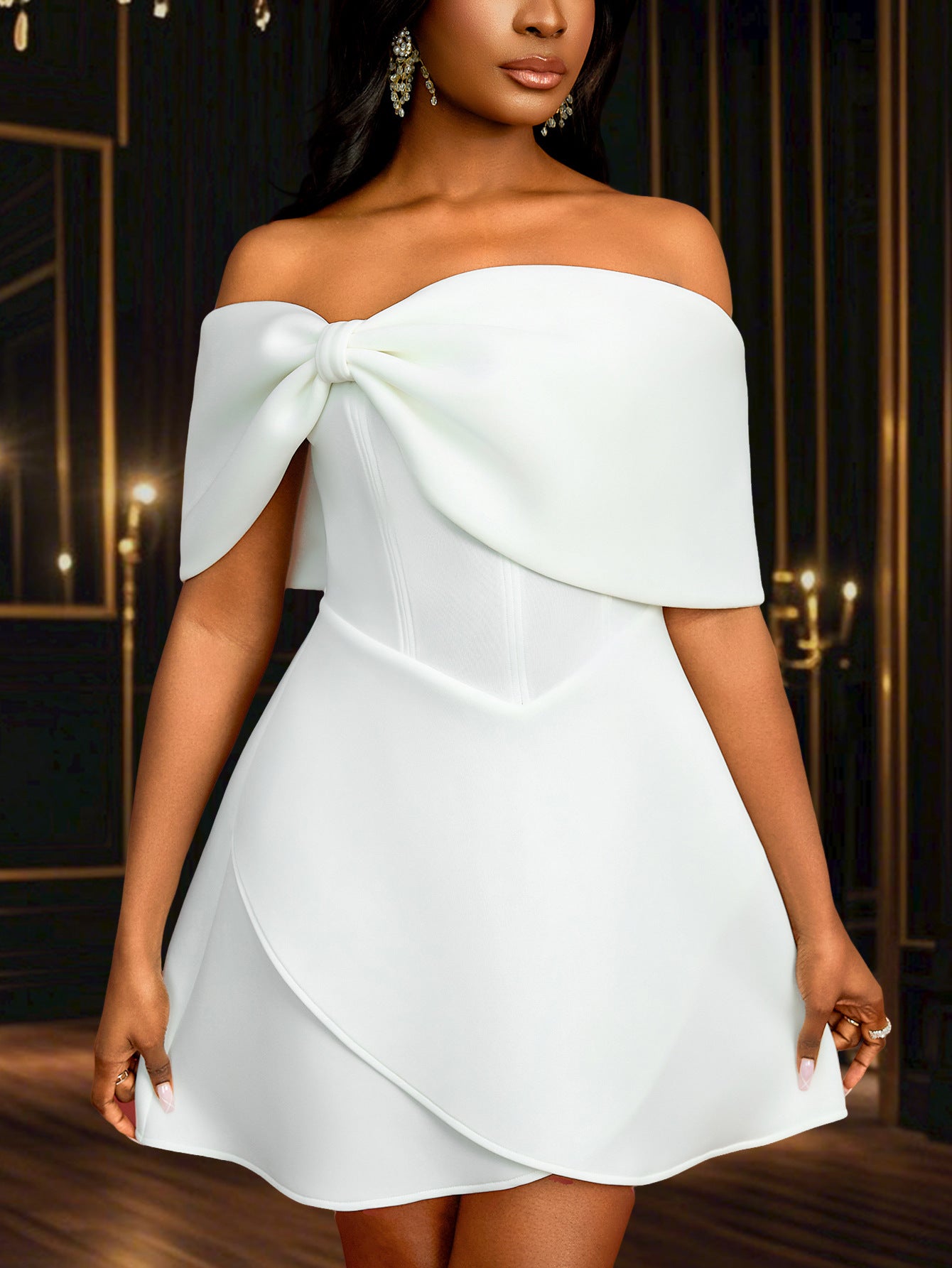 Women Sexy Off Shoulder Elegant Bowknot Off Shoulder Party Dresses 13