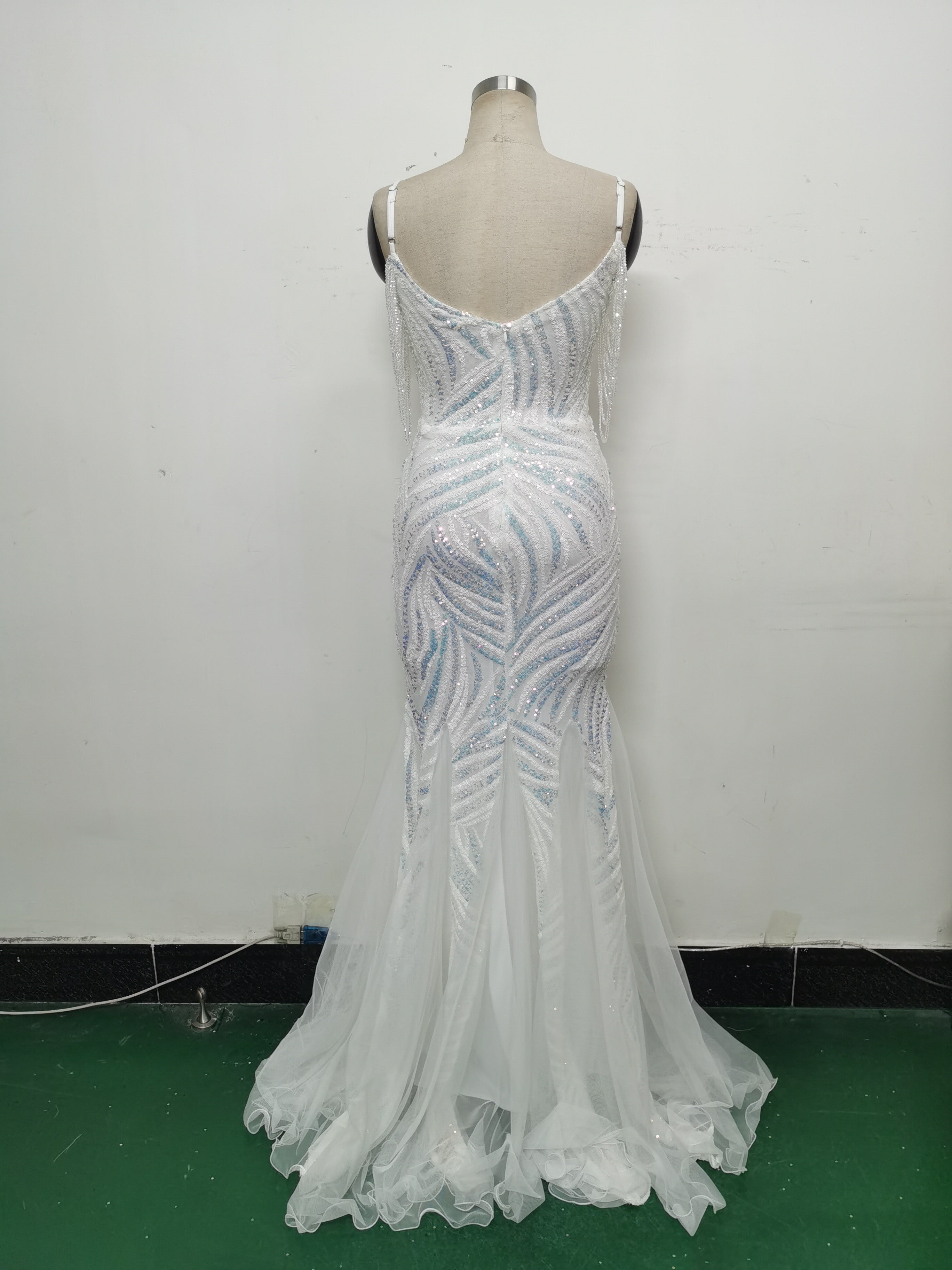 Sequin Patchwork Mesh strap luxury evening dress 27