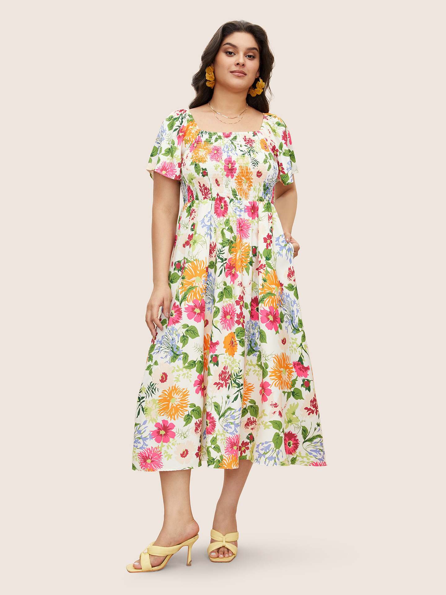 Plus Size Women Summer Square Neck Printed Maxi Dress 5