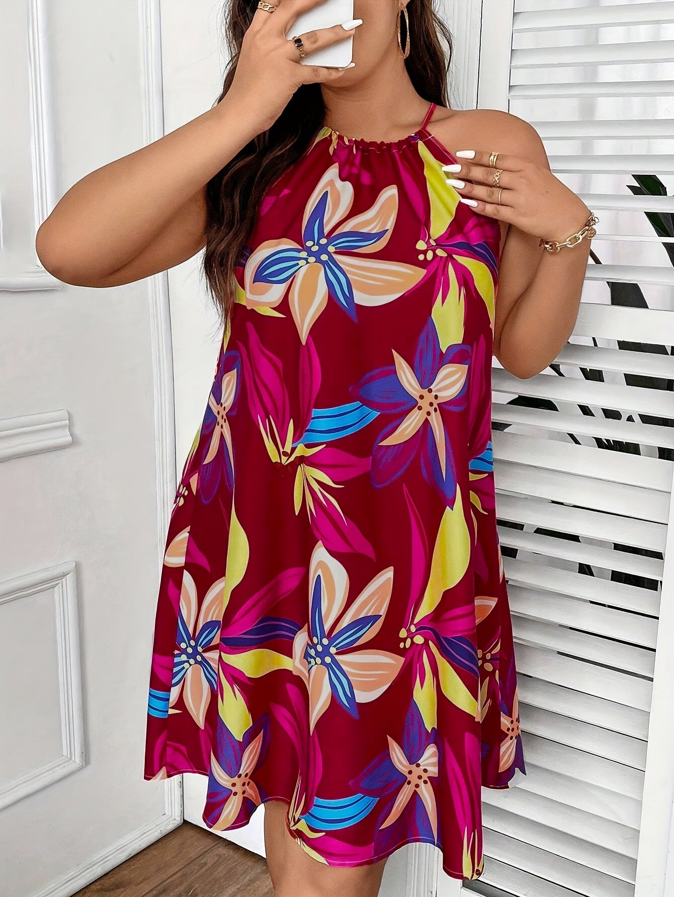 Plus Size Women's Clothing Printed Strap Casual Loose Dress 7