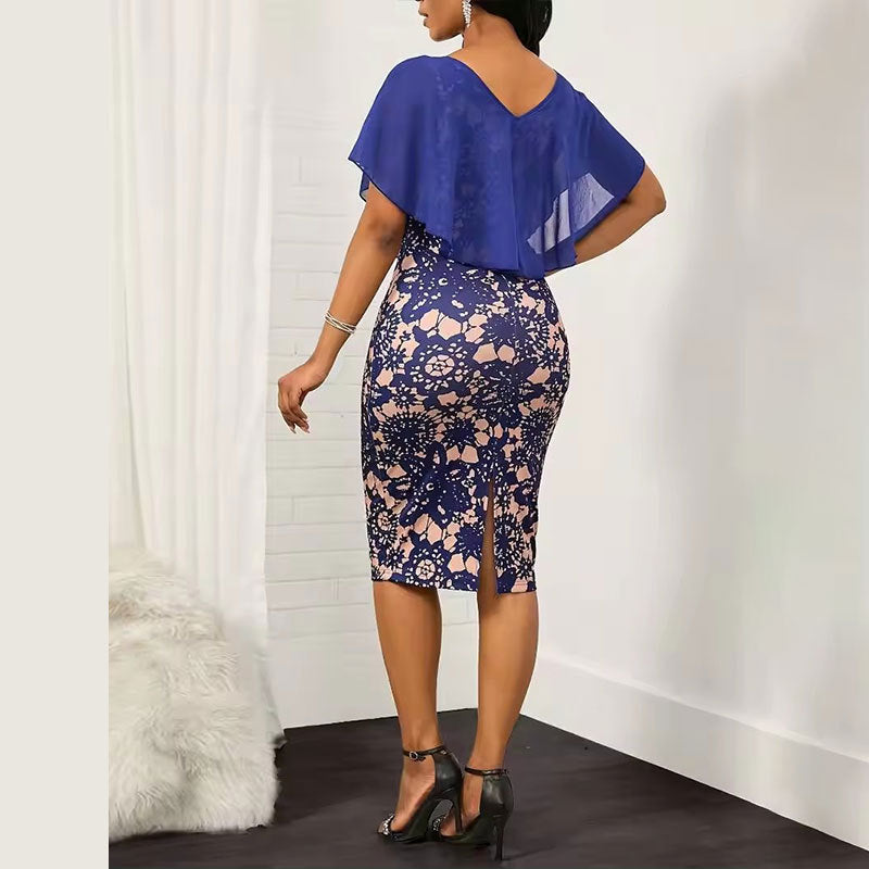 Plus Size Women spring printed sexy slit V-neck dress 8