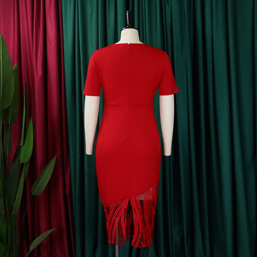 Plus Size Womenlace Patchwork Beaded Bodycon Dress 16