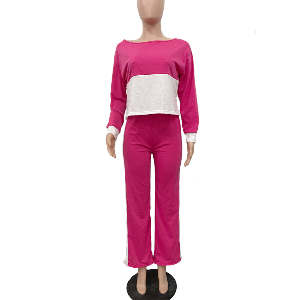 Women's Contrast Color Patchwork Casual Two Piece Pants Set 17