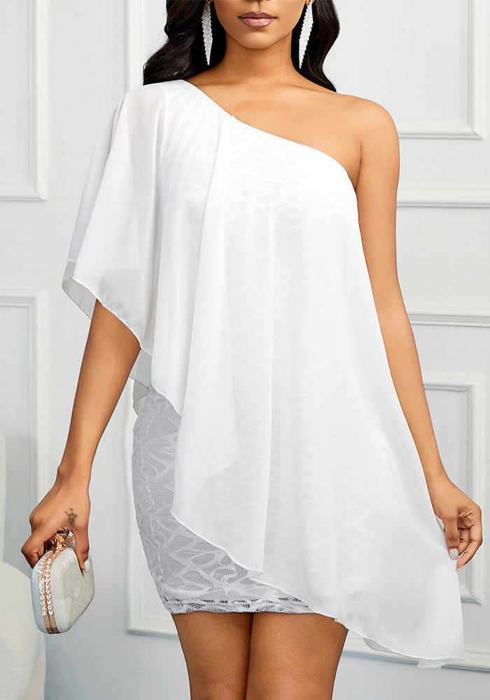 Women Spring Summer Casual Ruffle Sleeve One Shoulder Solid Dress