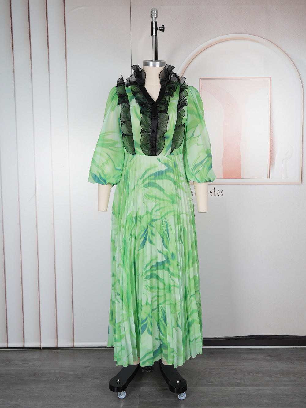 Elegant Long Dress Pleated African Plus Size Women's Print Chiffon Dress 13