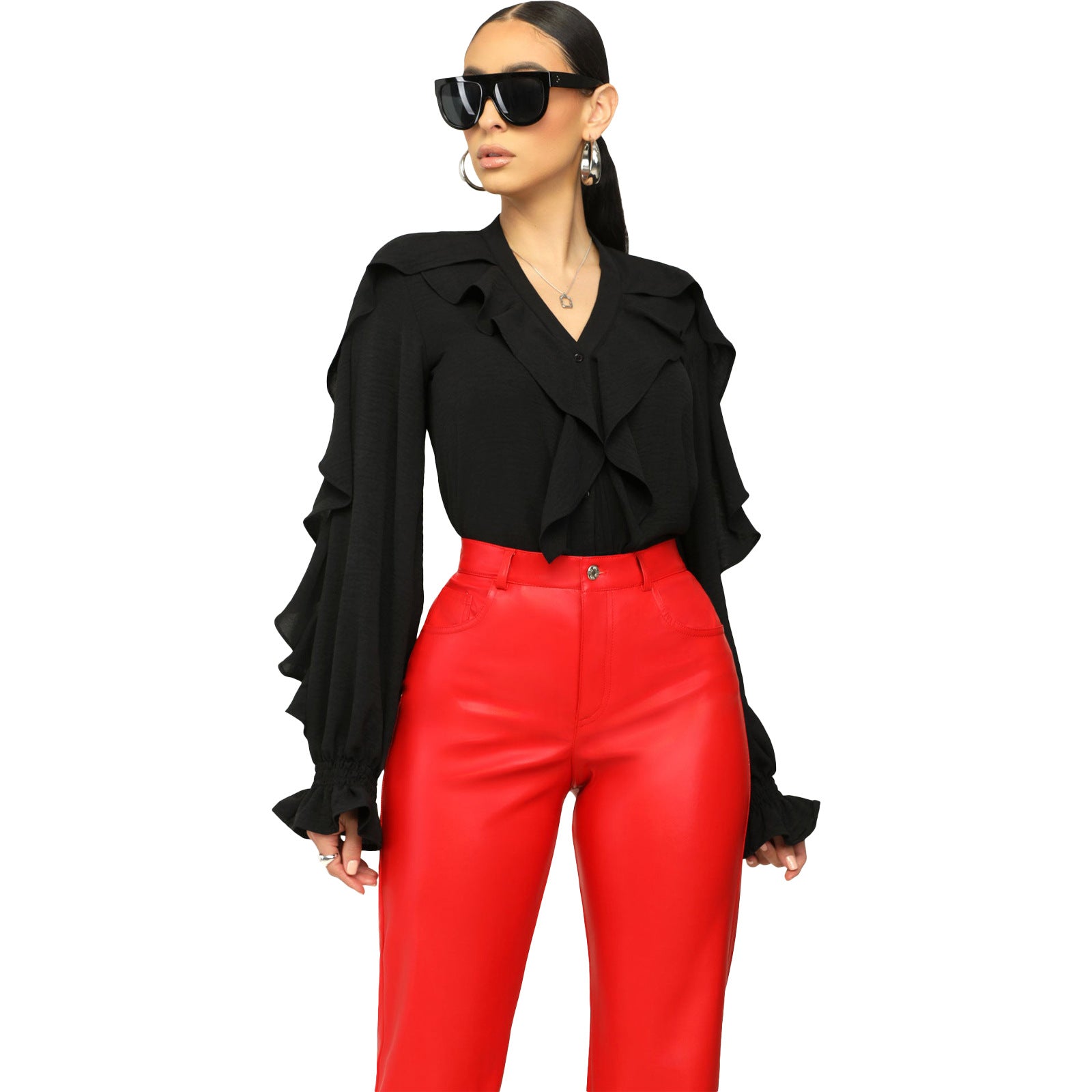 Fashion Solid Irregular Turndown Collar Shirt Top 10