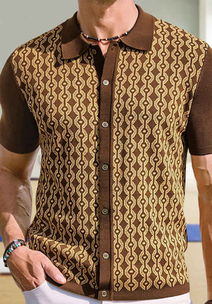 Men’s Summer Short-Sleeve Knitted Polo Shirt Turn-Down Collar