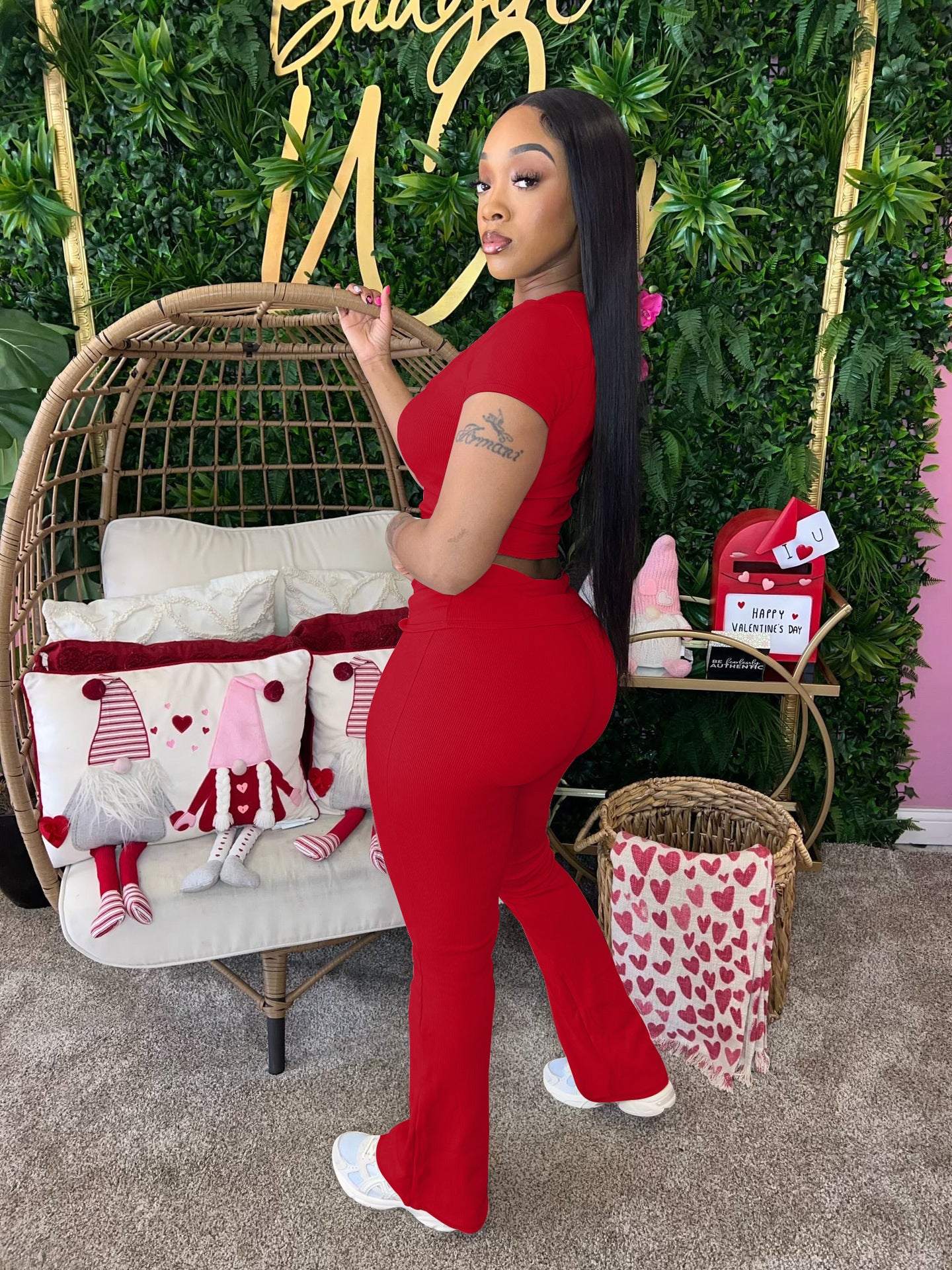 Women Summer Ribbed U-neck Short Sleeve Top and Pant Two-piece Set 18