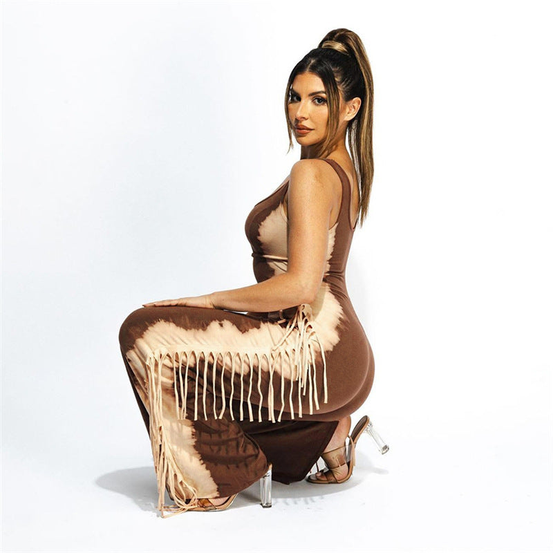 Women's fashion contrast color tassel Casual Jumpsuit 8