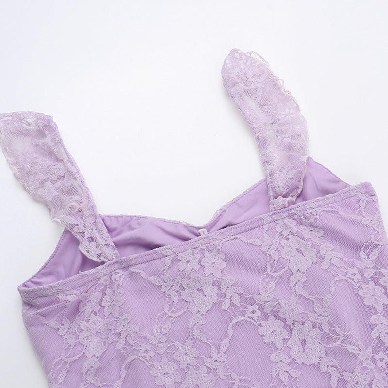 Women Strap Lace Patchwork Sexy Slit Dress 14