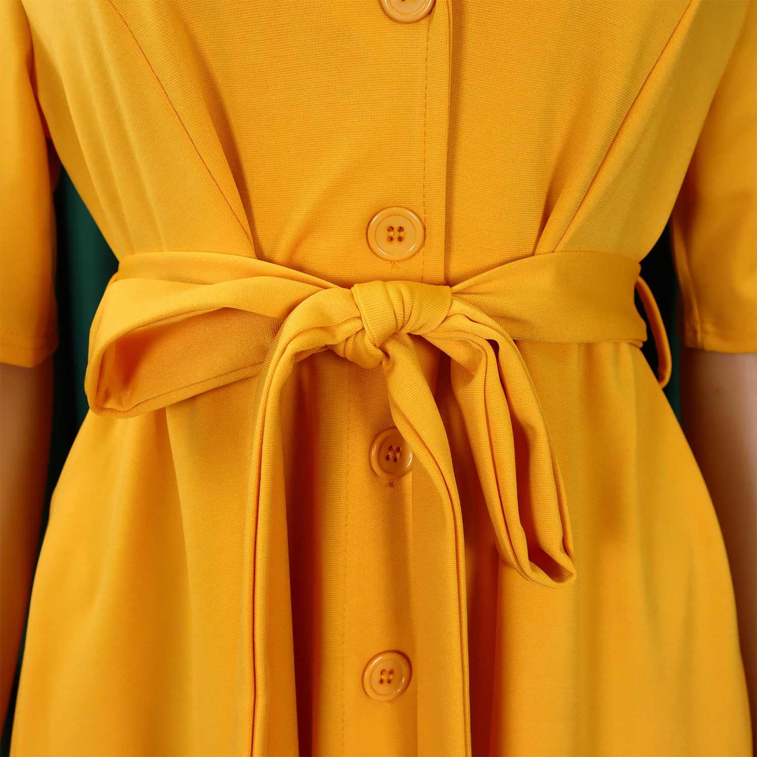 Plus Size Women Summer Short Sleeve Turndown Collar Lace-Up Solid African Dress 32