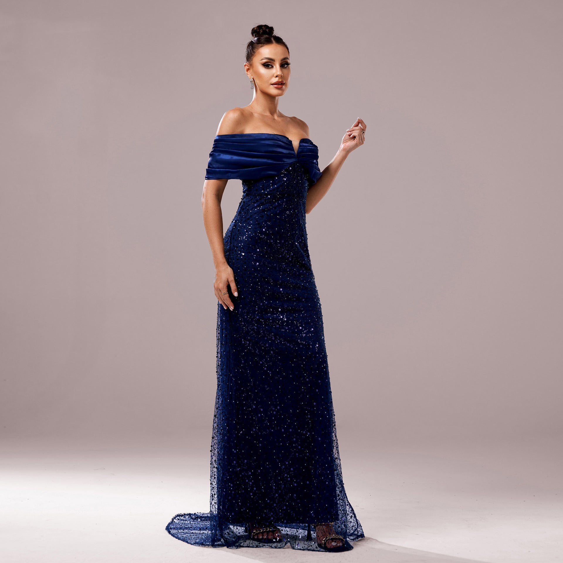 Luxury Off-Shoulder Sequin Fishtail Evening Dress 2