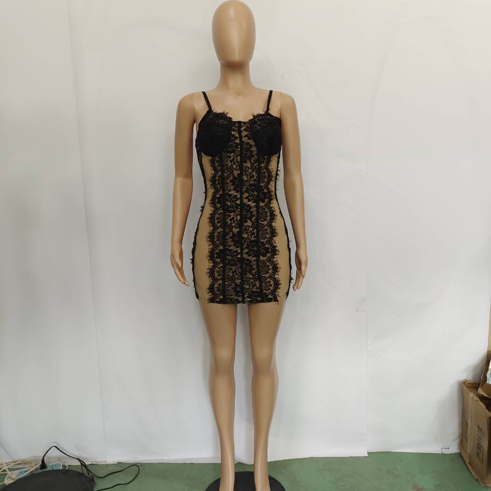 Women's Sexy Strap Mesh lace Patchwork Slip Dress 10
