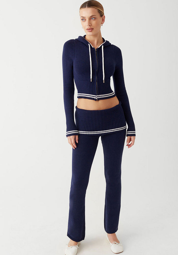 Women Autumn and Winter Knitting Top with Hood and Pants two-piece suit