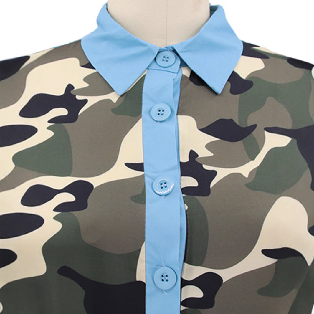 Plus Size Women Denim Patchwork Camouflage Dress 4