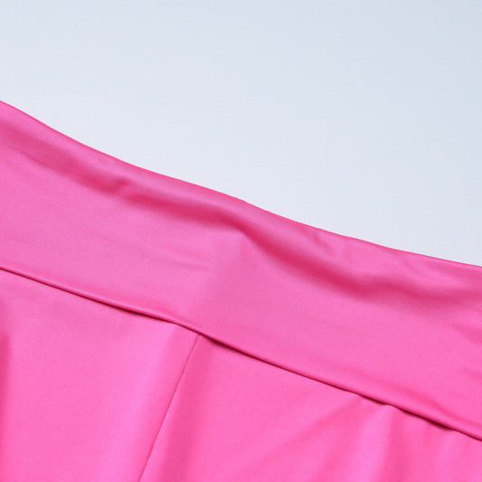 Women Spring Zipper Short Sleeve Hooded Top and Bell Bottom Pants Two-Piece Set 10