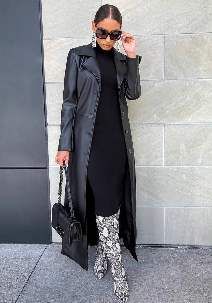 Women Fall/Winter Turndown Collar Button Pu-Leather Jacket