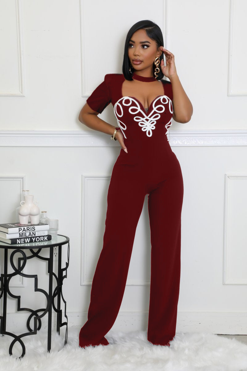 Women Elegant Patchwork Short-Sleeved Jumpsuit 7