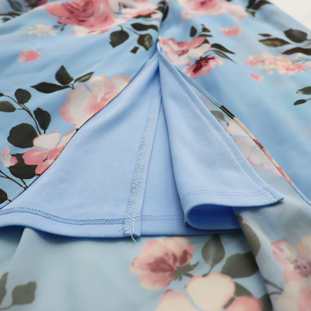 Women summer elegant chiffon sleeveless print slit dress 18