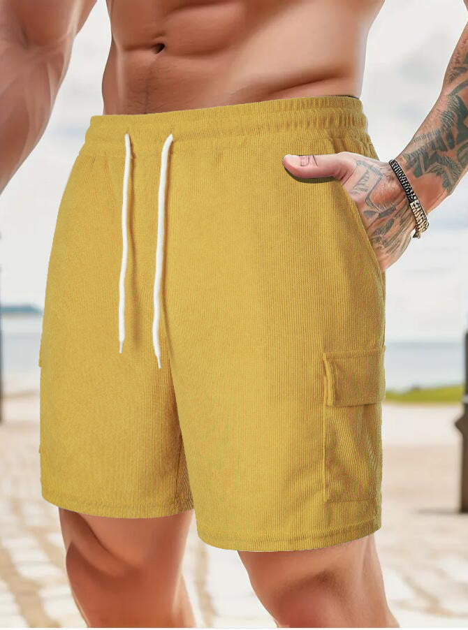Summer Men's Solid Color Drawstring Casual Shorts 6